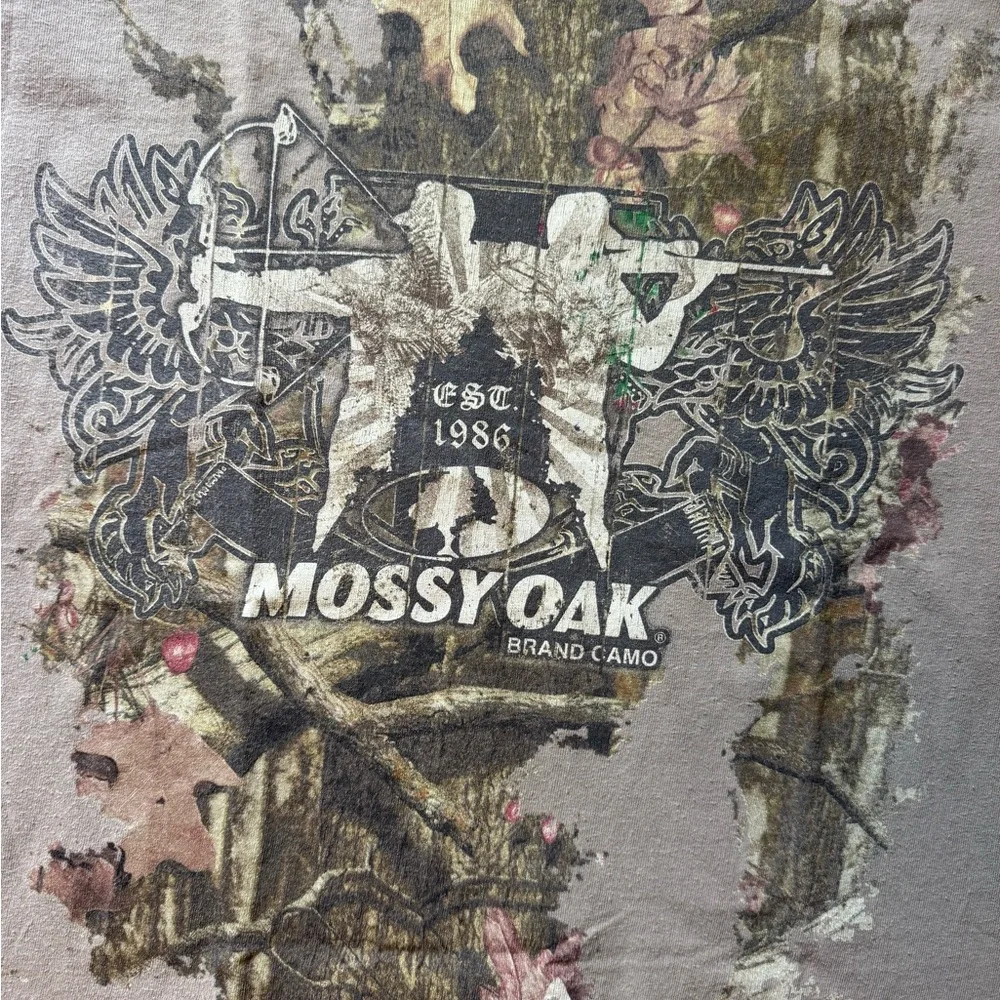 Mossy Oak Vintage Y2K Crazy Front & Back Graphic RealTree Camo Grunge Print XL‎